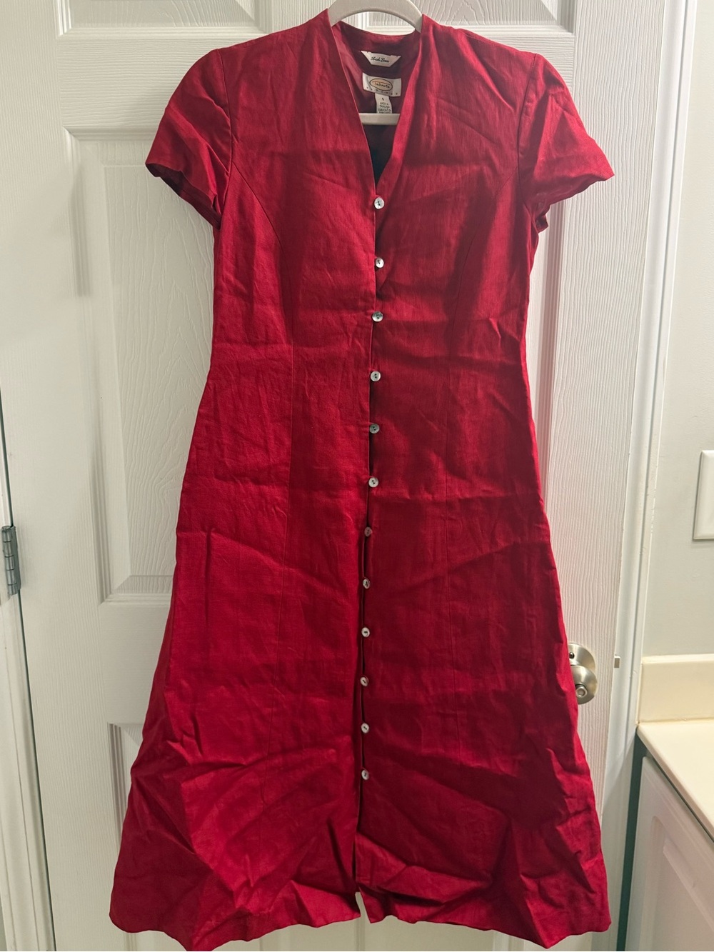 Talbots Petite Red Irish Linen Midi Dress